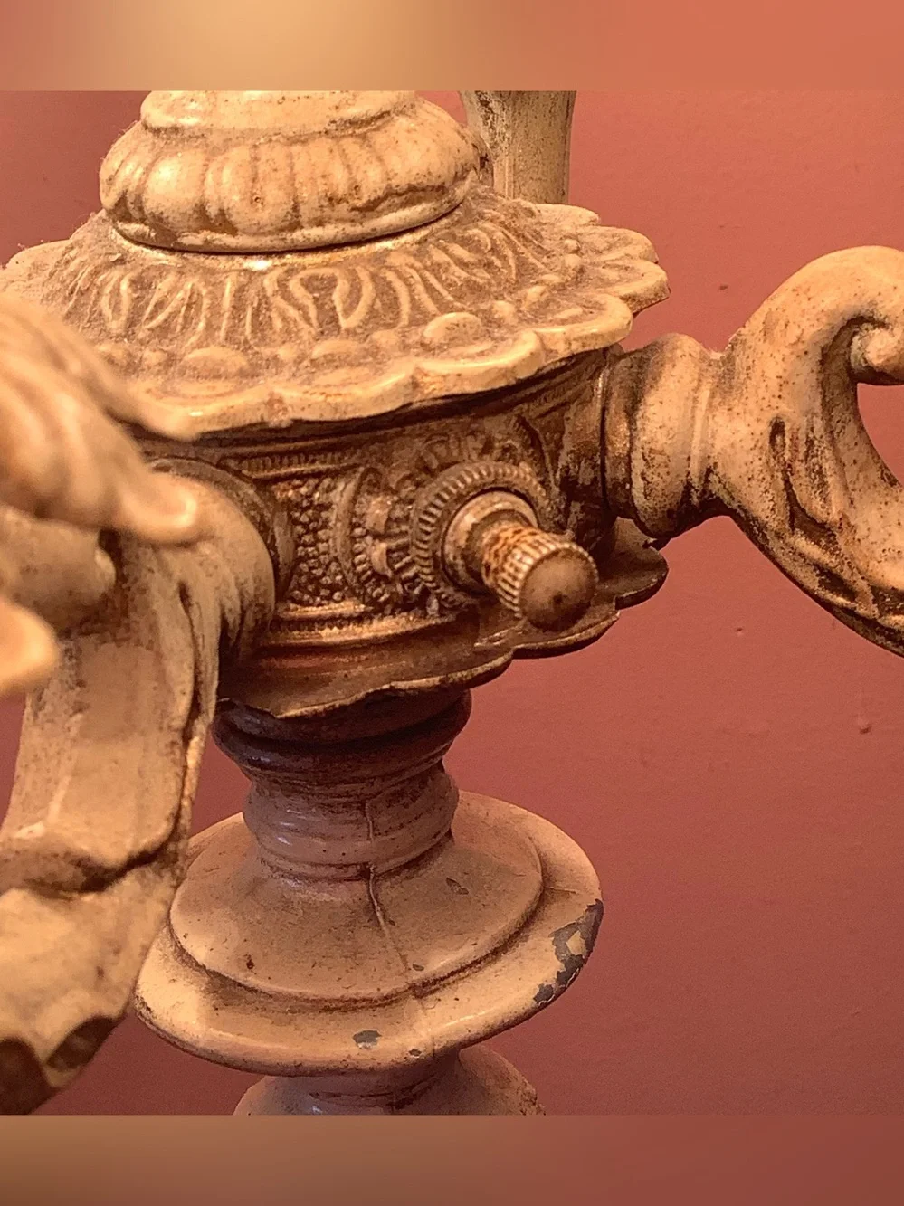 Vintage Italian 4-Light Candelabra Table Lamp Filigree Shade Carrara Marble 28”
